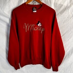 Vintage Disney Sweatshirt Large Mickey Unlimited Velva Sheen Red Embroidered